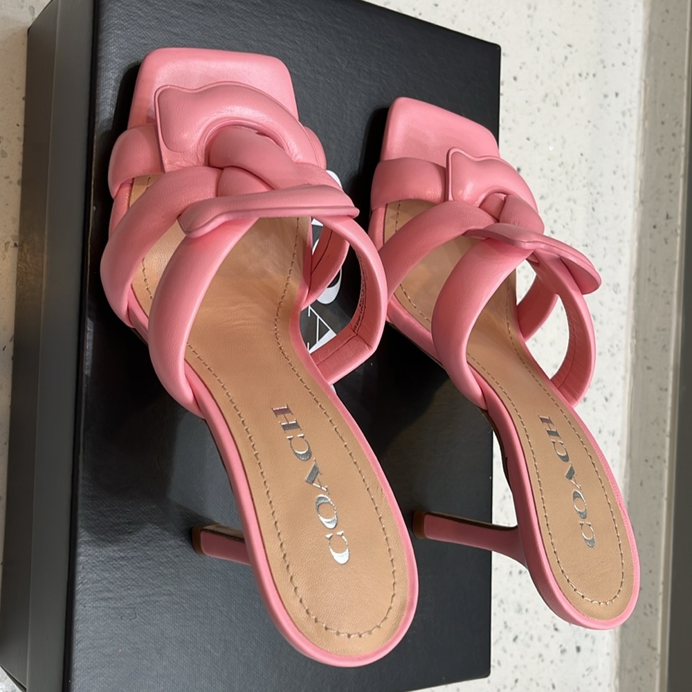 Coach Pink Heels with Twisted Strap Design - Picture 2 of 4